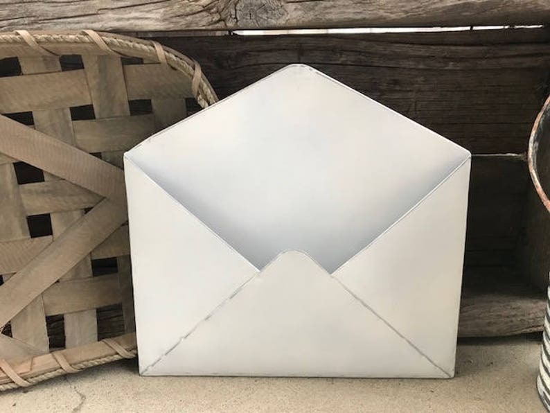 Galvanized Metal Envelope Wall Pocket Paper Holder File Rack Office Mail Bills Sorter Decor Organize Distressed White