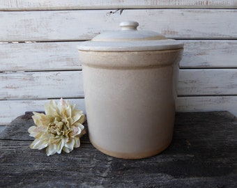 Vintage Crock Pot with Lid Crockpot Crockery Stoneware Farmhouse Storage Holder e