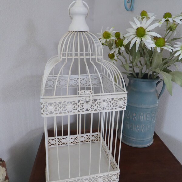 Creamy  Antique White Bird Cage ~ Weddings Event Card Holder ~ Urban Farmhouse Modern Vintage Home Decor