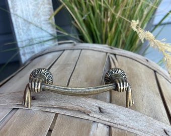 Antique Bronze Old World Hands Holding Drape Linen Medieval Handle Drawer Pull Metal  Hardware DIY Project