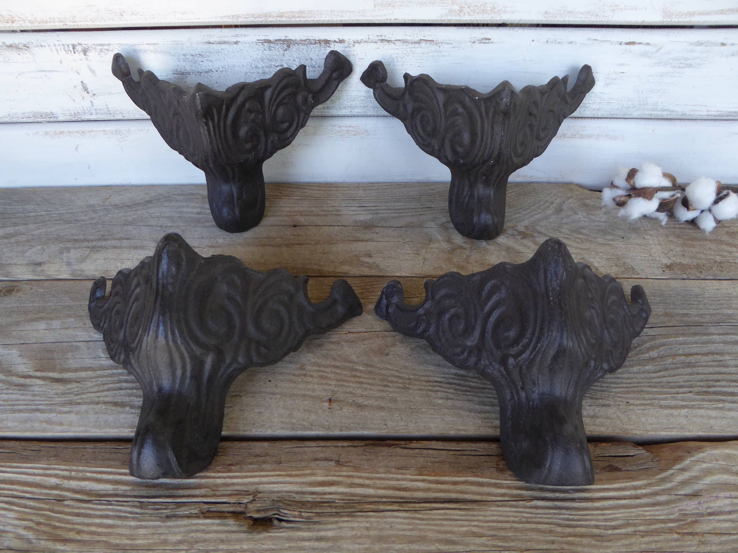 Set of 4 Cast Iron Furniture Sofa Ottoman Chest Feet Legs Vintage