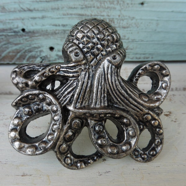 Large OCTOPUS Knob - Antique Silver Pewter Decorative Dresser Drawer Pulls - Beach Nautical Shabby Chic Romantic Country