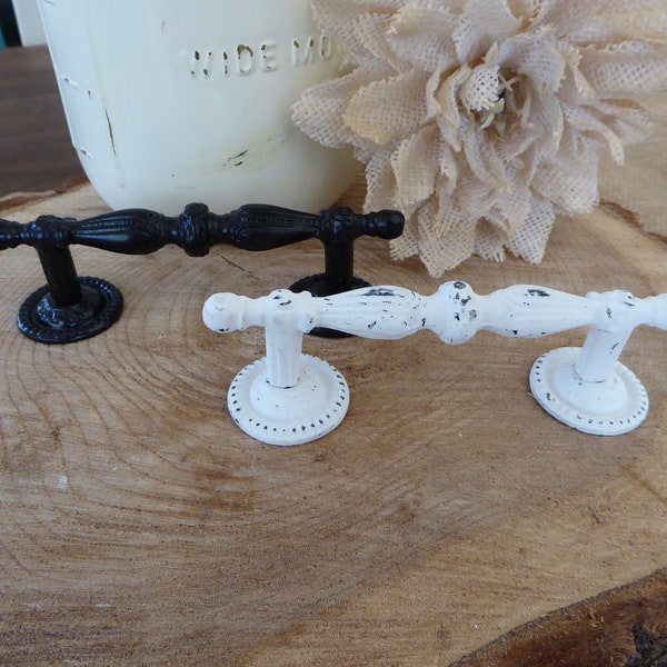 Distressed True White OR Solid Black Ornate Floral Spindle HANDLE Drawer Pull ~ Cottage Urban Farmhouse Fixer Upper BoHo Decor