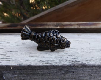 Antique Bronze FISH Metal Knob Drawer Pull Fisherman Fishing Nature Man Cave Decor