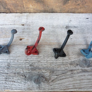 Choose Color - Double WALL HOOK - Vintage Style - Distressed Gray Red Black Blue Organization Closet Coat Nautical Chippy Rustic Farmhouse
