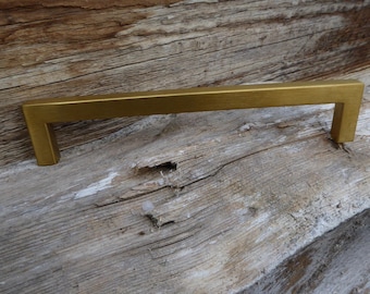 Matte Gold Long Squared Metal Drawer Pull Handle mid Century Modern Style Urban Sleek Simple