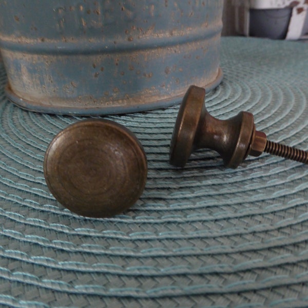 Antique Bronze Flat Round Circle Knob Drawer Pull Rustic Vintage Farmhouse Hardware DIY Project