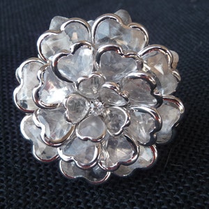 Large Silver HEART Rhinestone Crystal FLOWER Knob = Drawer Pull - Shabby Chic Vintage Rustic Romantic Country