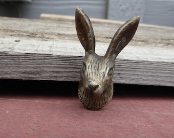Antique Bronze BUNNY HEAD Rabbit Metal Knob Drawer Pull Animal Character Nature Home Decor
