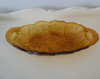 Vintage Amber Glass Oval Dish Bowl Indiana Glass Fall Holidays