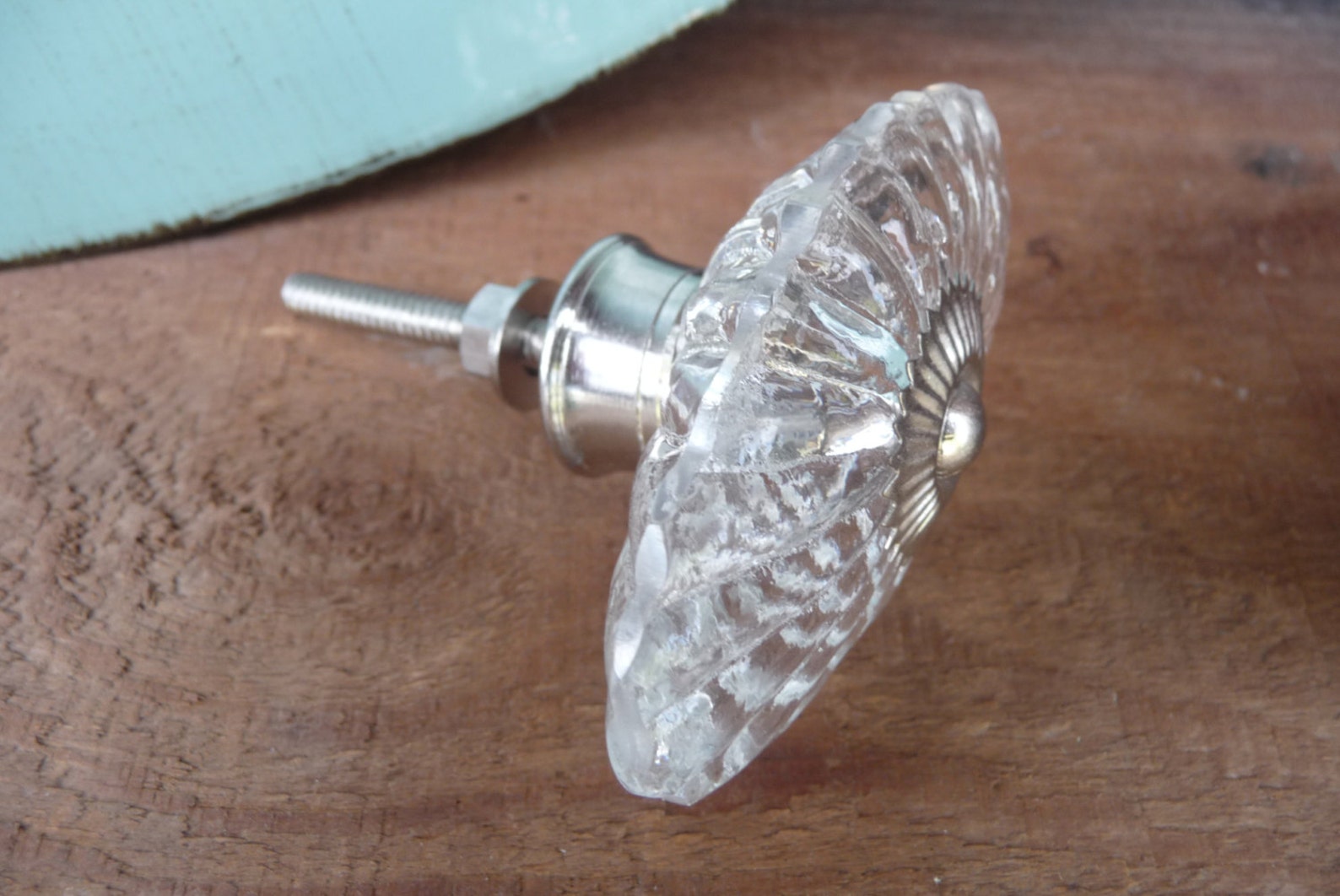 Clear Oval SCALLOPED CUT Crystal Glass Knob Drawer Pull Etsy