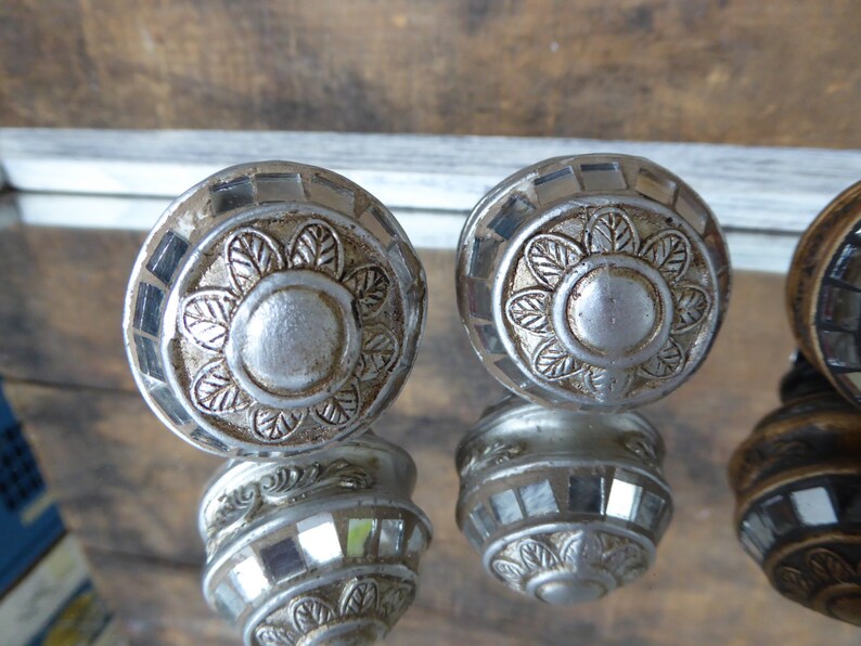 Antique Pewter Round Resin Knob with Mirrors Mirrored Drawer Etsy