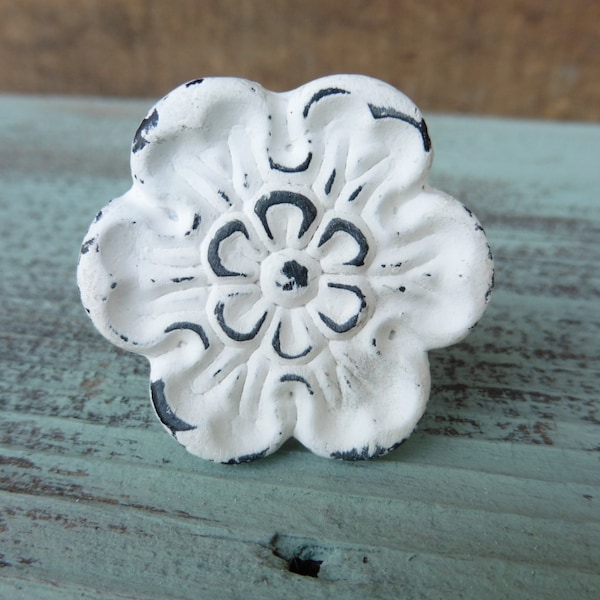 Flower Shaped Cast Iron Cabinet Knobs, Color : Brown, White, Black at