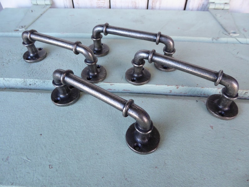 Antique Nickel PIPE HANDLE Drawer Pull Industrial Modern Etsy