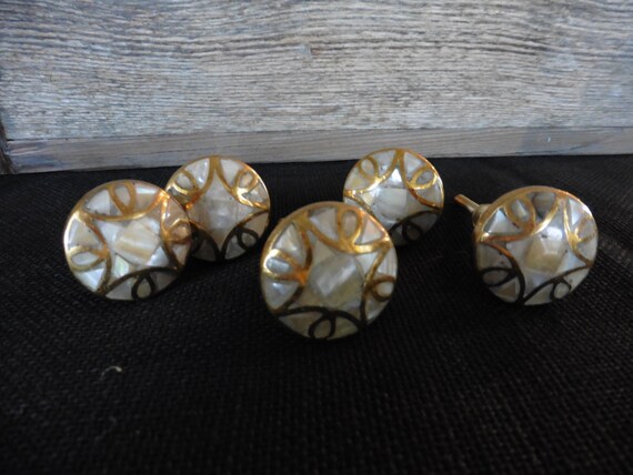 Gold And Iridescent Abalone Shell Knob Drawer Pull Modern Etsy