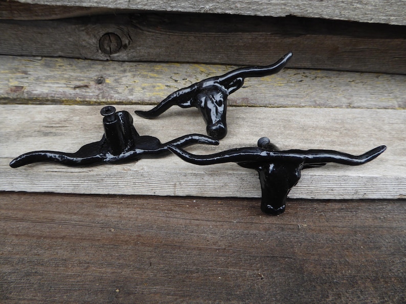 Longhorn Steer Cow Head Black Metal Knob Farmhouse Cabinet Drawer Pull ...