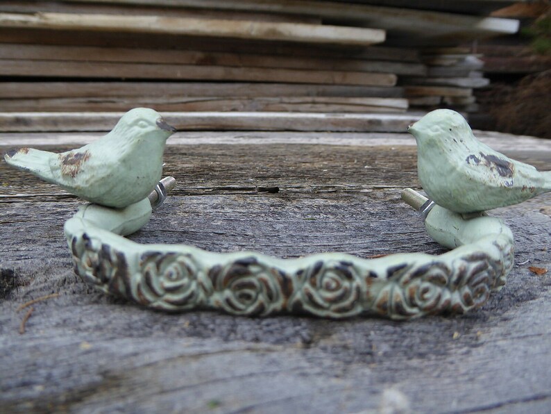Sage Green Floral With Bird Birds Metal HANDLE Drawer Pull Etsy