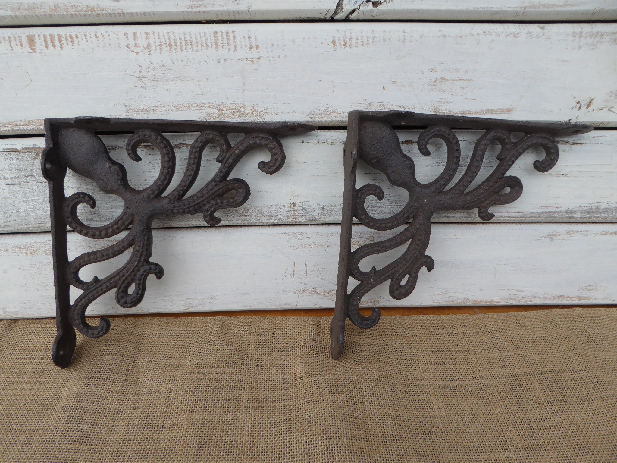 Set of 2 OCTOPUS Shelf Brackets Cast Iron Metal Coastal - Etsy Set of 2 OCTOPUS Shelf Brackets Cast Iron Metal Coastal - Etsy