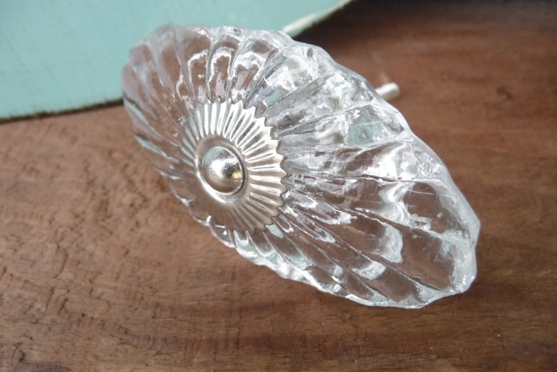 Clear Oval SCALLOPED CUT Crystal Glass Knob Drawer Pull Etsy