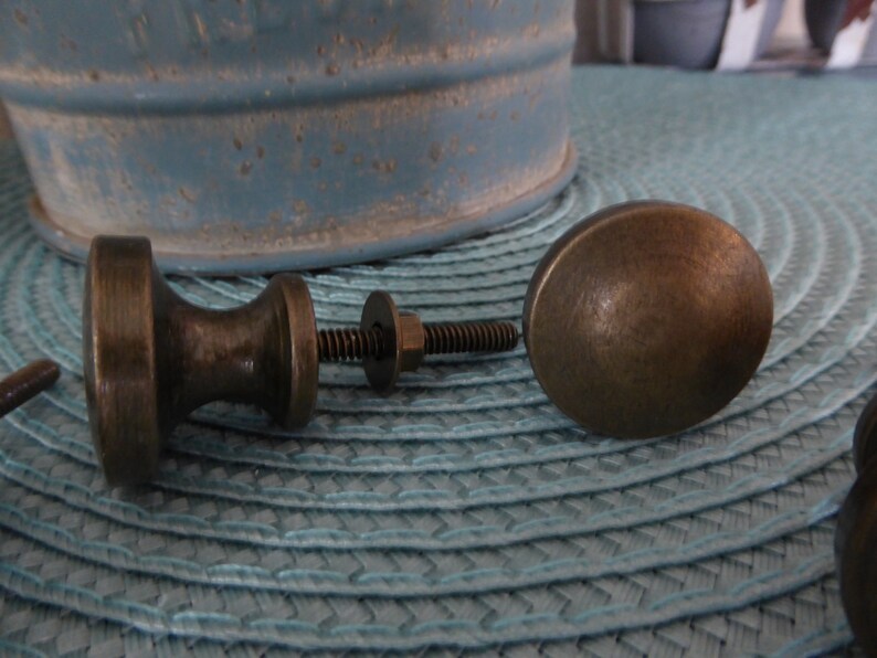 Antique Bronze Flat Round Circle Knob Drawer Pull Rustic Vintage Farmhouse Hardware DIY Project image 5