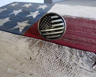 USA FLAG Silver Chrome & Black Metal Drawer Pull Knob Patriotic Americana ~ Home Decor Dresser Drawer Cabinet
