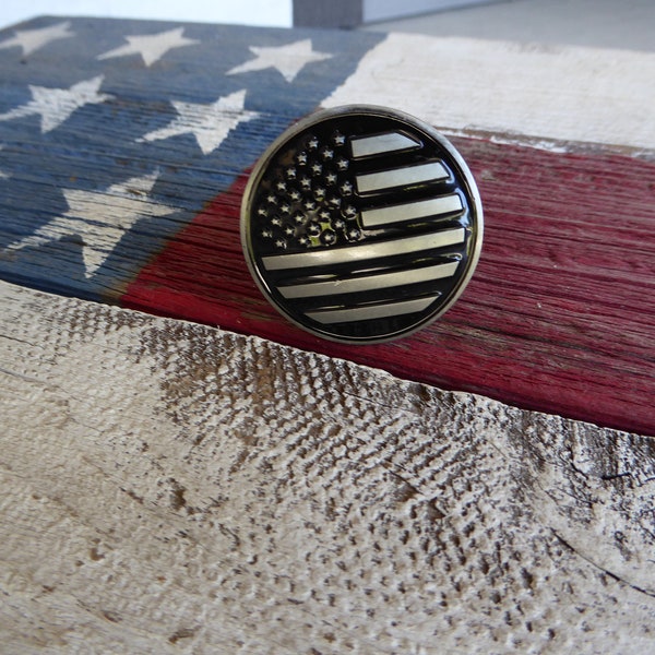 USA FLAG Silver Chrome & Black Metal Drawer Pull Knob Patriotic Americana ~ Home Decor Dresser Drawer Cabinet