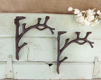 Set of 2 TREE BRANCH Brackets - Cast Iron Metal Shelf Brackets - Rustic Nature Cabin Outdoors - Wall - Corner Trims