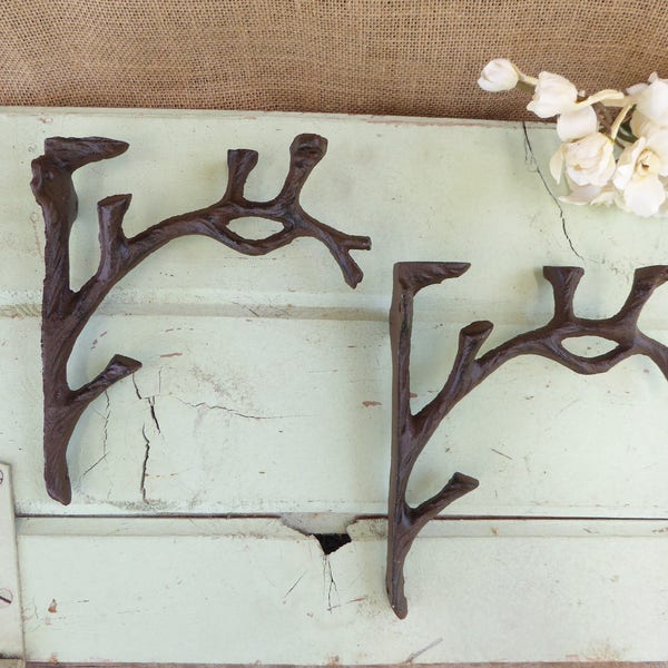 Set of 2 TREE BRANCH Brackets - Cast Iron Metal Shelf Brackets - Rustic Nature Cabin Outdoors - Wall - Corner Trims
