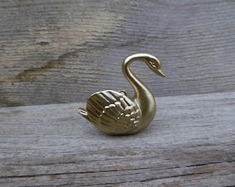 Gold SWAN Knob Metal Drawer Pull Elegant Cottage Nature Waterfowl Bird