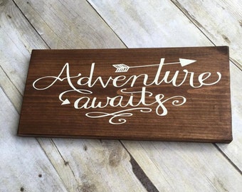 Wood Sign, Adventure Awaits Sign, Travel Wood Sign, Adventure Wood Sign, Gallery Wall, Inspirational Sign, Arrow Wood Sign, Wanderlust Sign