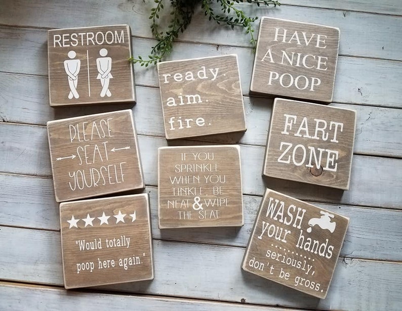 Wood Signs Bathroom Signs Restroom Signs Poop Signs Etsy
