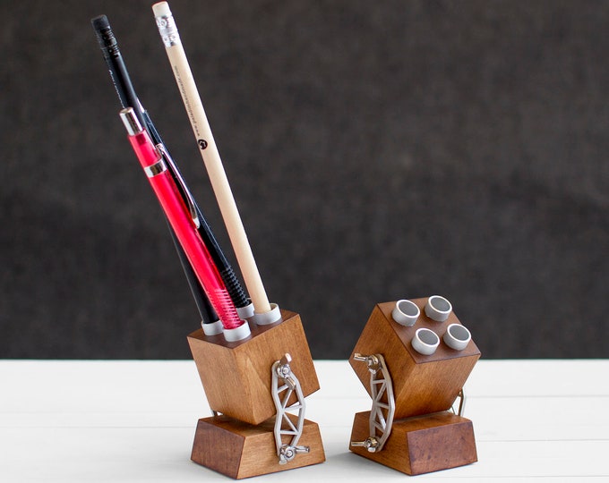 Office Desk Decoration - Industrial Modern Pencil Holder -  Desk Organizer - Wood and Metal - Awesome Office Gift with Conceptual Design