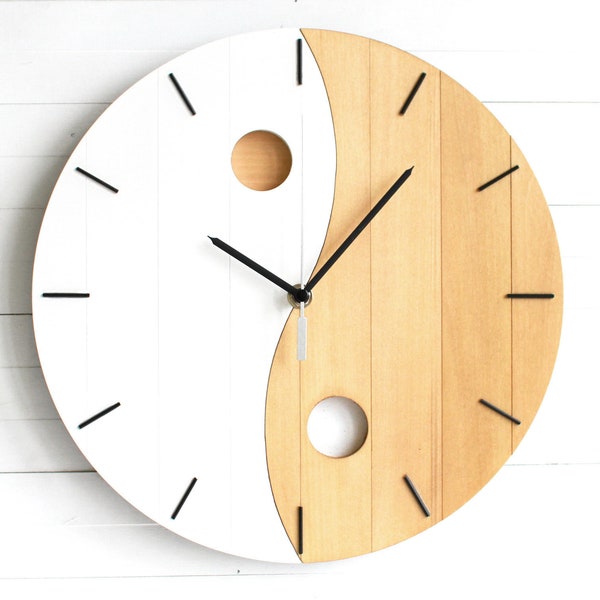 Yoga Wall Clock ZEN 12", TAO/DAO Yin Yang Wood Clock, Spiritual Wall Clock for Meditation Room, Modern Art Round Wooden Clock