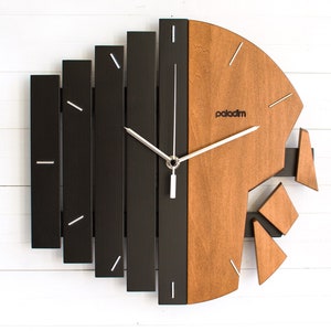 Horloge murale cassée brisée, horloge murale en bois, horloge cadeau pour la maison, horloge à composant inhabituel, horloge en bois, style abstrait, décoration industrielle image 1