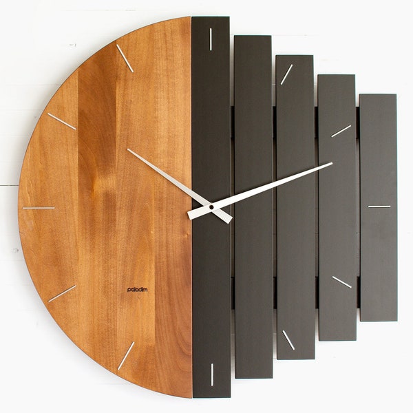 Horloge murale surdimensionnée de style industriel de 60 cm / 24 ", grand design massif en bois rond - bureau, restaurant, décoration murale d'horloge d'hôtel, mélangeur géant