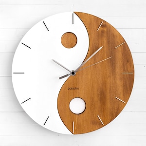 Handmade ZEN Wooden Wall Clock 12, Round Yin Yang Wood Clock, Modern Wall Decor Art, Craft Gift for Artists image 1