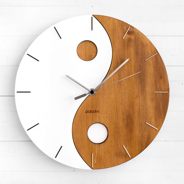 Handmade ZEN Wooden Wall Clock 12", Round Yin Yang Wood Clock, Modern Wall Decor Art, Craft Gift for Artists