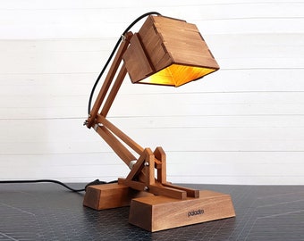 Desk Lamp KRAN, Adjustable Industrial Light for Office or Home, Wooden Engineer Task Lamp, Sophisticated Design, Custom Boyfriend Geek Gift