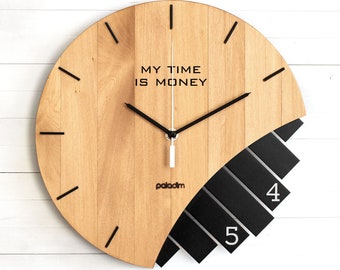 Boss Office Wall Clock, Manager Gift, TIME IS MONEY Laser Engraving, Unique Handcrafted 12" Wood Wall Clock, Designer Art Decor by Paladim