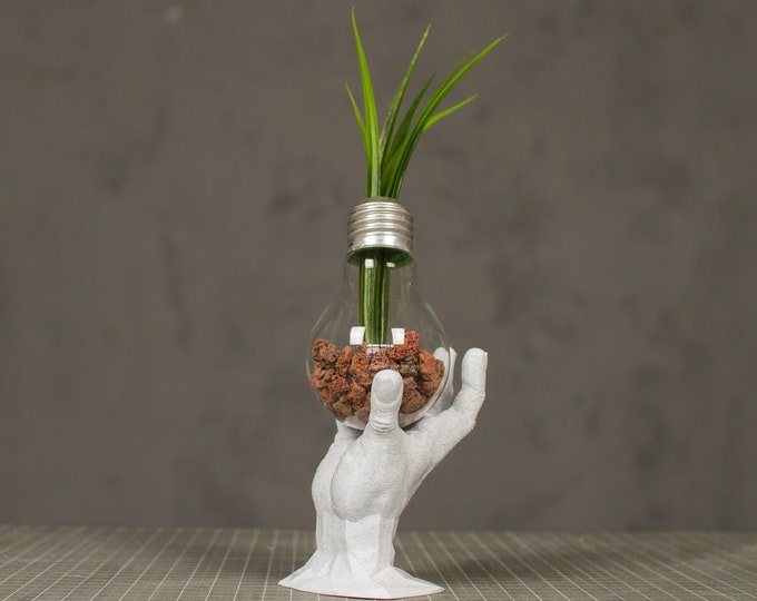 3D Printed Hand Holding a Lightbulb, TLOU Post Apocalyptic Design, Home and Office Desk Decor, Upcycled Lightbulb Plant Holder, Small Gift