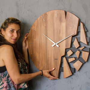 Large Broken Wall Clock, Oversized Wooden Clock 24" / 60cm, Shattered Wall Decor, Living Room Clock, Big Office Clock, Handmade upon order