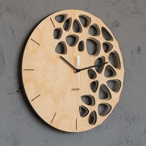Topology Wall Clock, Geometric Design Wall Decor, KLETKA Lite wall clock remake, Made of 4 Layers of 3mm Birch Plywood, Laser Cut Wall Clock image 1