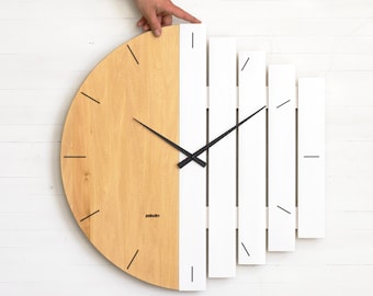 Wood Oversized 60cm / 24" Industrial Style Wall Clock, Big Wooden Geometric Clock - Office or Home Clock Wall Decor, housewarming gift