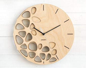 Topology Wall Clock, Geometric Design Wall Decor, KLETKA Lite wall clock remake, Made of 4 Layers of 3mm Birch Plywood, Laser Cut Wall Clock