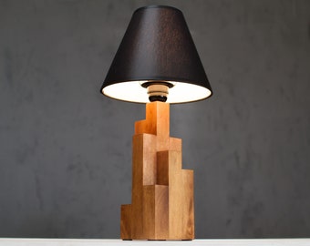 Cube wooden desk lamp, Minimalist geometric bedside lamp made of wood, Handmade bespoke lighting, Box style table lamp, Housewarming gift