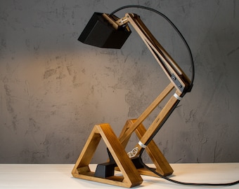 Futuristic Desk Lamp, Wooden articulated light, desk lighting, wooden desk lamp, mens gift, bespoke lighting by Paladim