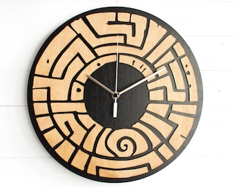 Futuristic 12" Wall Clock - AI generated, Laser cut wall clock, Gamer style labyrinth maze decor, Geometric shape design, Made of plywood