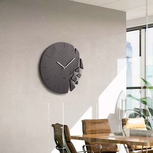 Wall Clock VREME 12 Shattered Modern Art Timepiece Decoration, Made to Order, Oak Wood, Monochrome Grey, Ultimate Christmas Gift image 9