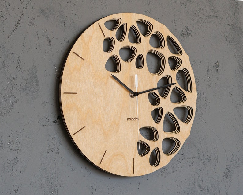 Topology Wall Clock, Geometric Design Wall Decor, KLETKA Lite wall clock remake, Made of 4 Layers of 3mm Birch Plywood, Laser Cut Wall Clock image 1