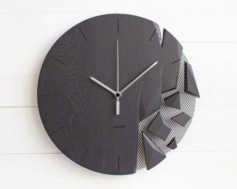 Wall Clock VREME 12 Shattered Modern Art Timepiece Decoration, Made to Order, Oak Wood, Monochrome Grey, Ultimate Christmas Gift image 6